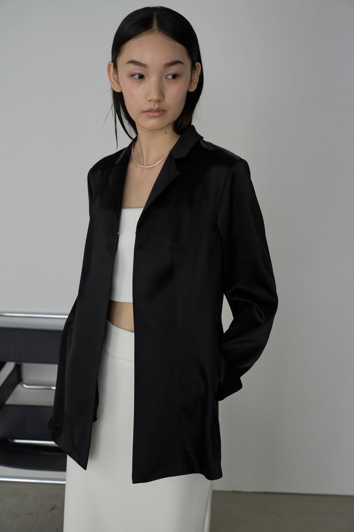 【Pre-Order】tailored satin jacket BLACK