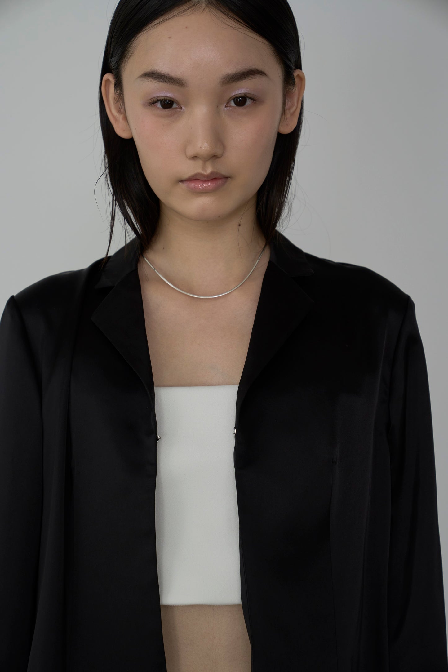 【Pre-Order】tailored satin jacket BLACK