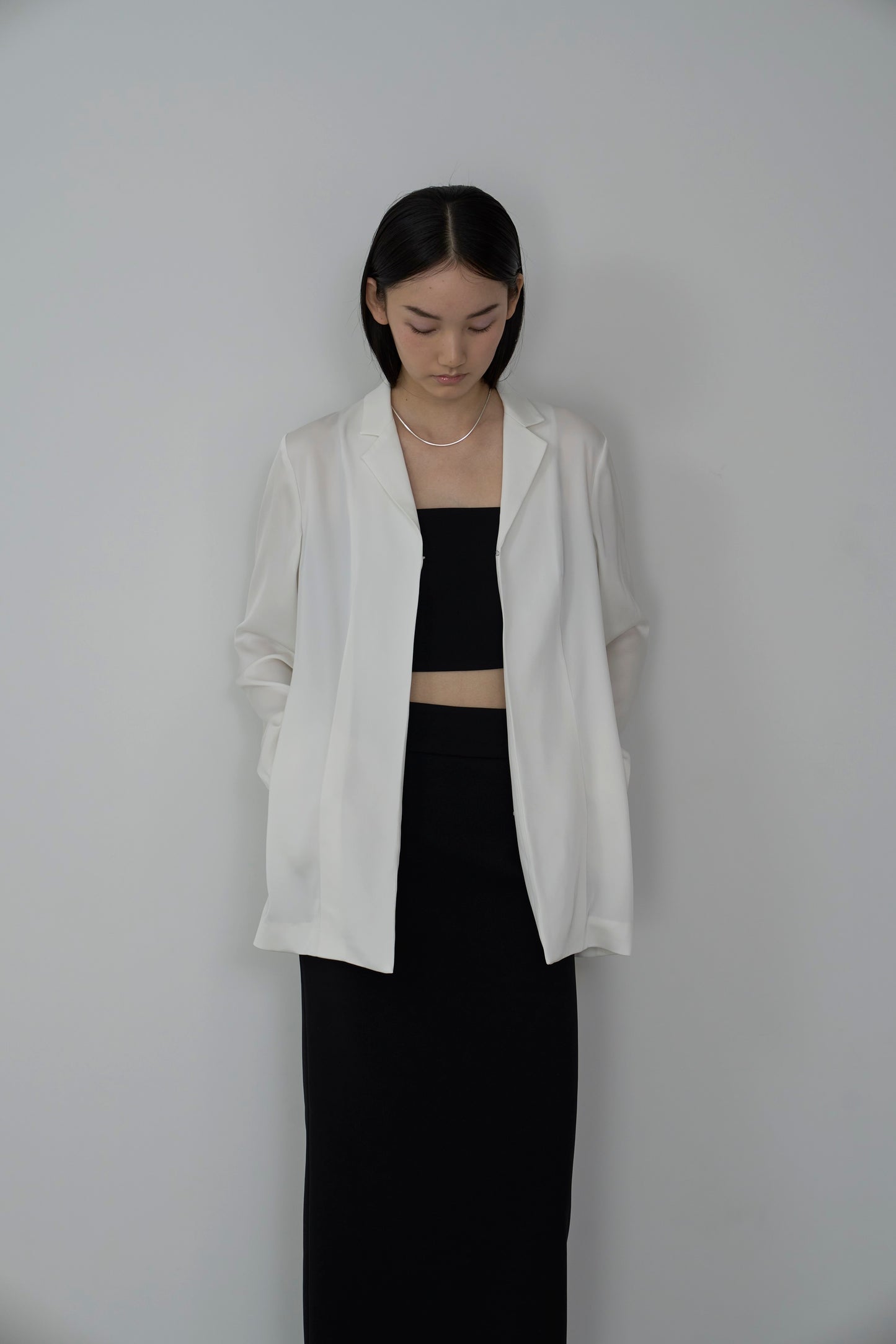 【Pre-Order】tailored satin jacket WHITE