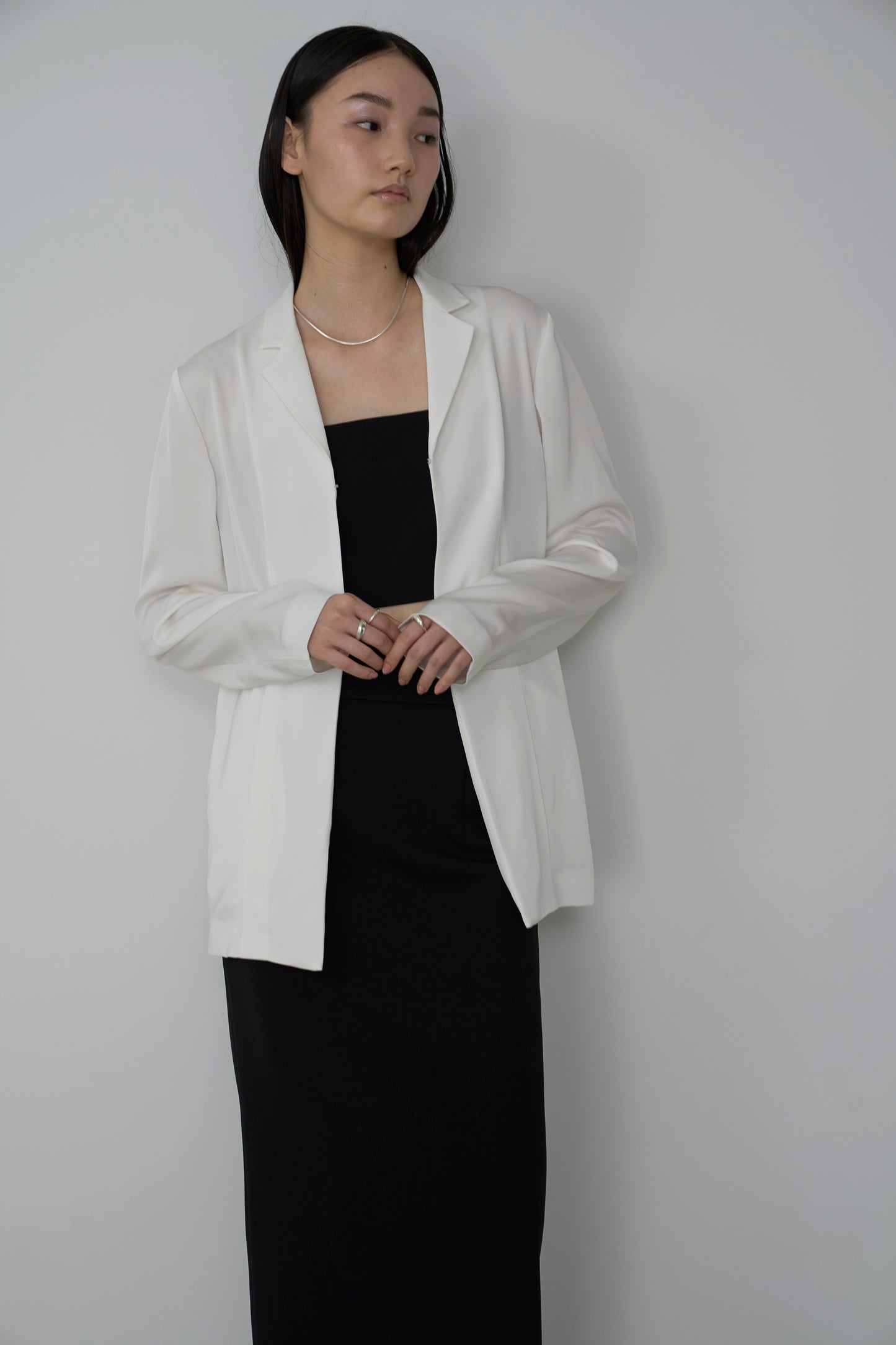 【Pre-Order】tailored satin jacket WHITE