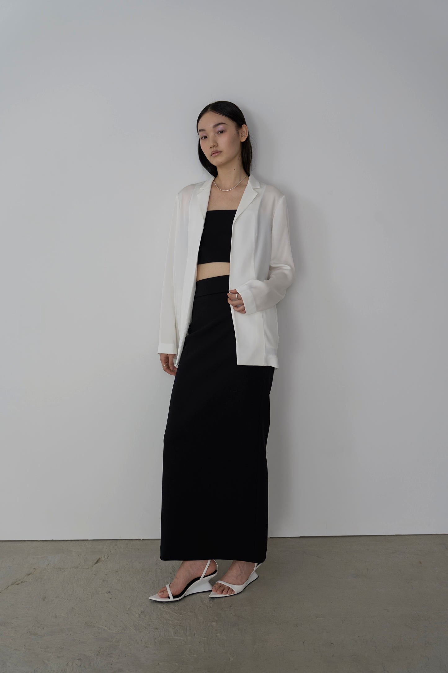 【Pre-Order】tailored satin jacket WHITE